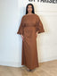 Robe longue en lin ceinturée marron