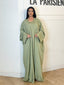 Ensemble robe et kimono avec empiècement fleurs olive