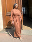 Robe longue en lin ceinturée marron