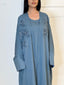 Ensemble robe et kimono avec empiècement fleurs bleu jeans