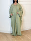 Ensemble robe et kimono avec empiècement fleurs olive