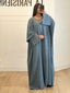 Ensemble robe et kimono avec empiècement fleurs bleu jeans