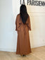 Robe longue en lin ceinturée marron