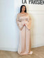 Abaya satiné épaulettes strass beige