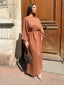 Robe longue en lin ceinturée marron