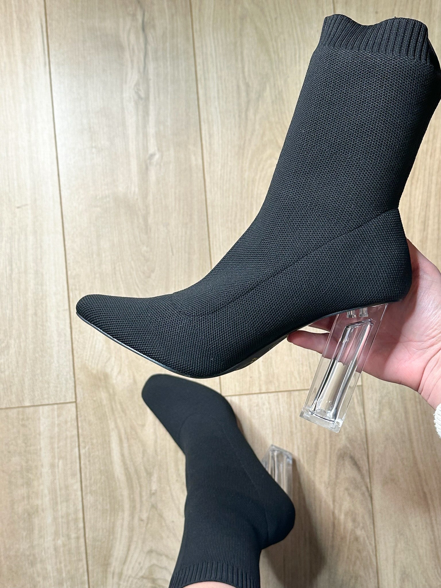 Bottine chaussette et talons transparent noir LA PARISIENNE K