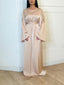 Abaya satiné épaulettes strass beige