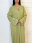 Abaya zip col et détail manches vert