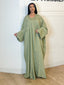 Ensemble robe et kimono avec empiècement fleurs olive