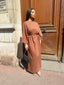 Robe longue en lin ceinturée marron