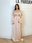Abaya satiné épaulettes strass beige