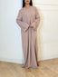 Abaya zip col et détail manches beige