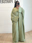 Ensemble robe et kimono avec empiècement fleurs olive