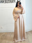 Abaya satiné épaulettes strass beige