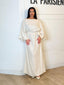 Robe longue en lin ceinturée beige