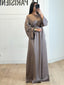 Abaya satiné épaulettes strass taupe
