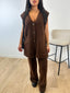 Ensemble veste sans manche et pantalon en laine chocolat