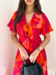 Robe multicouleur rose et rouge