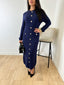 Robe longue a bouton bleu marine