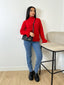 Pull avec manches froufrou rouge