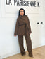 Tailleur veste cape et pantalon chocolat