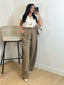 Pantalon taille haute avec ceinture fine taupe