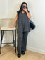 Ensemble veste sans manche et pantalon en laine gris