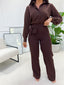 Ensemble chocolat chemise et pantalon droit