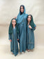 Abaya dubai 3 boutons vert