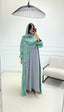 Abaya Dubai dessous de robe, kimono et foulard vert