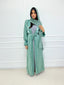 Abaya Dubai dessous de robe, kimono et foulard vert