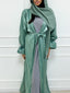 Abaya Dubai dessous de robe, kimono et foulard vert