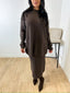 Ensemble pull mi long et jupe chocolat