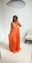 Robe longue plissée a bretelles orange