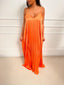 Robe longue plissée a bretelles orange