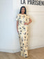 Robe fleuri satiné jaune