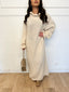 Robe longue en maille col haut beige