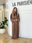 Abaya Dubaï épaules perlées marron