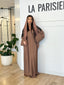 Abaya Dubaï épaules perlées marron