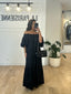 Robe longue bouffante col bateau noir