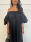 Robe longue bouffante col bateau noir