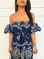 Robe col bateau a motif bleu nuit