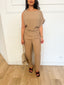 Ensemble haut ceinture & pantalon camel