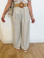 Pantalon rayé en lin beige