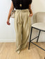 Pantalon taille haute avec ceinture fine beige