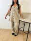 Ensemble veste sans manche et pantalon en laine beige