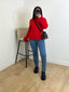 Pull avec manches froufrou rouge