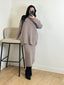 Ensemble pull mi long et jupe taupe