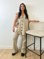 Ensemble veste sans manche et pantalon en laine beige