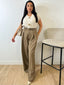 Pantalon taille haute avec ceinture fine taupe